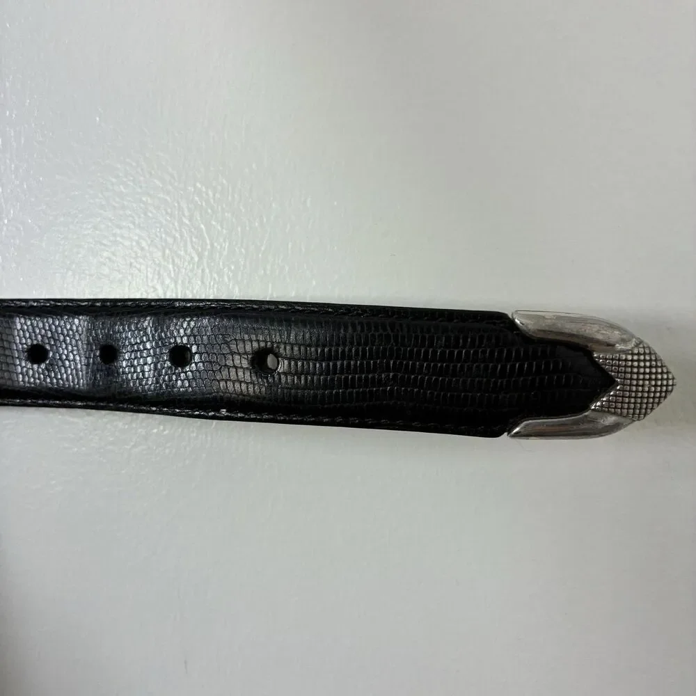 Brighton Leather Belt Mens 38 Black Braided Woven Western Silver Buckle Onyx